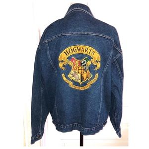 Vintage Y2K Warner Bros Harry Potter Hogwarts Denim Jacket, Unisex Mens Sz XXL